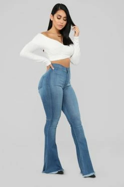 Fashion Nova Don't Break My Heart Flare Jeans - Medium Blue Wash