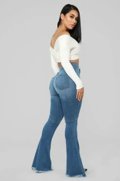 Fashion Nova Don't Break My Heart Flare Jeans - Medium Blue Wash