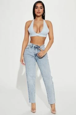 Fashion Nova Petite Took Him By Surprise Slim Fit Boyfriend Jeans - Light Blue Wash