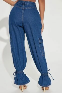 Fashion Nova Petite Spotlight Slouchy Ankle Tie Jeans - Dark Wash