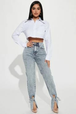 Fashion Nova Skinny Jeans Petite All Tied Up Straight Leg Jeans - Medium Wash