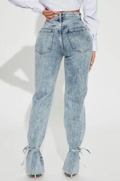 Fashion Nova Skinny Jeans Petite All Tied Up Straight Leg Jeans - Medium Wash