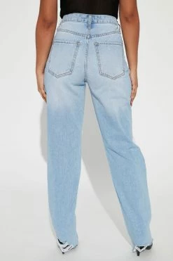 Fashion Nova Town Gossip Non Stretch Ripped Straight Leg Jeans - Light Blue Wash