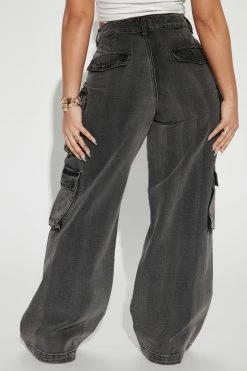 Fashion Nova Baggy Jeans Settle Down Non Stretch Cargo Jeans - Black