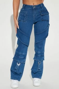 Fashion Nova Petite Hailey Hyper Stretch Cargo Jeans - Dark Wash Skinny Jeans