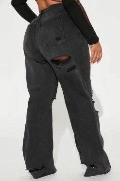 Fashion Nova 90s Loose Ripped Straight Leg Jeans - Black Wash