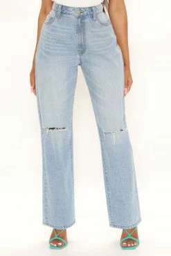 Fashion Nova Something Borrowed Straight Leg Jeans - Light Blue Wash