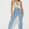 Fashion Nova On The Flip Two Tone Straight Leg Jeans - Blue/combo