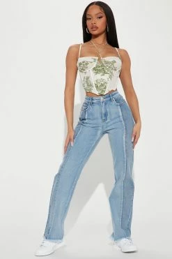 Fashion Nova On The Flip Two Tone Straight Leg Jeans - Blue/combo