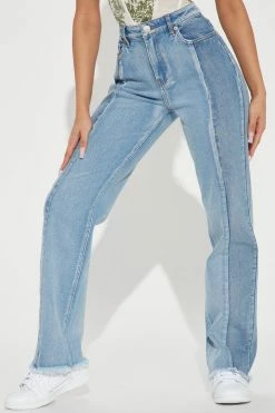 Fashion Nova On The Flip Two Tone Straight Leg Jeans - Blue/combo