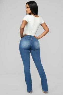 Fashion Nova Getting The Boot Mid Rise Jeans - Medium Blue Bootcut Jeans