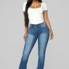 Fashion Nova Getting The Boot Mid Rise Jeans - Medium Blue Bootcut Jeans