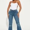 Fashion Nova Rough Rider Distressed Flare Jeans - Dark Wash