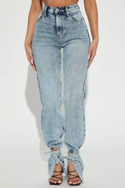 Fashion Nova Tall All Tied Up Straight Leg Jeans - Medium Wash