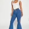 Fashion Nova Flare Jeans Claudia Lace Up High Rise Flare Jean - Medium Blue Wash