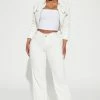 Fashion Nova Start Over Mid Rise Cut Off Waistband Jeans - White