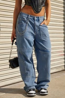 Fashion Nova Straight Leg Jeans Ahead Of The Game Convertible Utility Jean - Medium Wash