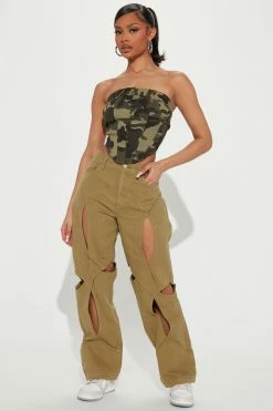 Fashion Nova User Friendly Cut Out Non Stretch Straight Leg Jeans - Olive