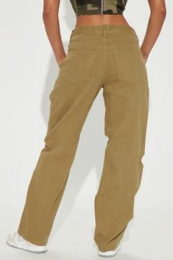 Fashion Nova User Friendly Cut Out Non Stretch Straight Leg Jeans - Olive