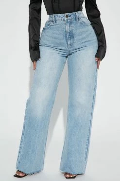 Fashion Nova High Demand Non Stretch Straight Leg Jeans - Light Blue Wash