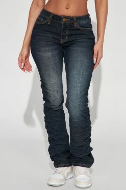 Fashion Nova Straight Leg Jeans Up To No Good Stacked Straight Leg Jean - Dark Wash