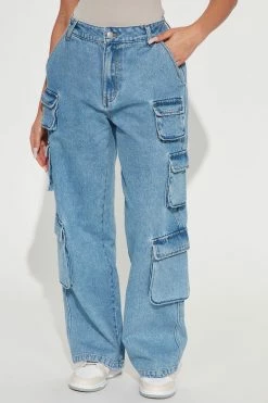 Fashion Nova See You Later Straight Leg Cargo Jeans - Medium Wash