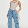 Fashion Nova See You Later Straight Leg Cargo Jeans - Medium Wash