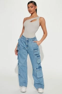 Fashion Nova See You Later Straight Leg Cargo Jeans - Medium Wash