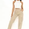 Fashion Nova Won't Be Knocked Down Cargo Boyfriend Jeans - Khaki Baggy Jeans