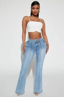 Fashion Nova Something Missing Low Rise Flare Jeans - Light Blue Wash