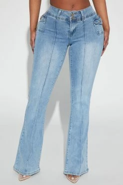 Fashion Nova Something Missing Low Rise Flare Jeans - Light Blue Wash