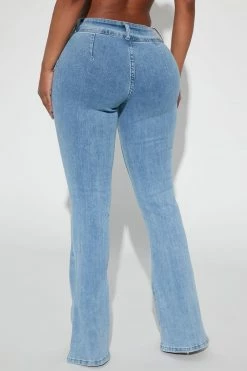 Fashion Nova Something Missing Low Rise Flare Jeans - Light Blue Wash
