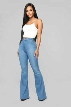 Fashion Nova Deep In My Soul Flare Jeans - Medium Blue Wash Skinny Jeans