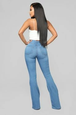 Fashion Nova Deep In My Soul Flare Jeans - Medium Blue Wash Skinny Jeans