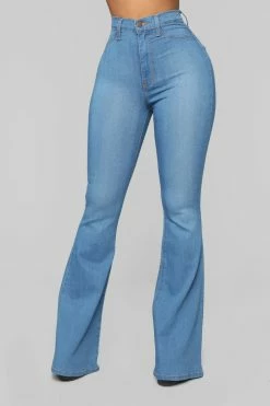 Fashion Nova Deep In My Soul Flare Jeans - Medium Blue Wash Skinny Jeans