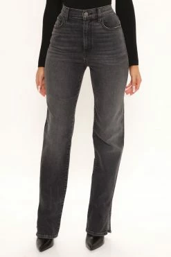 Fashion Nova Straight Leg Jeans Killing 'Em Softly Side Split Jean - Black
