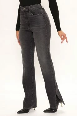 Fashion Nova Straight Leg Jeans Killing 'Em Softly Side Split Jean - Black