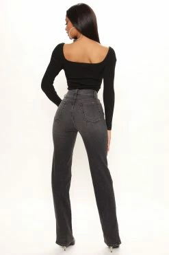 Fashion Nova Straight Leg Jeans Killing 'Em Softly Side Split Jean - Black