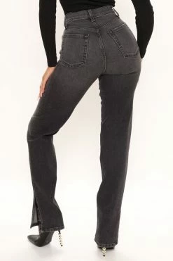 Fashion Nova Straight Leg Jeans Killing 'Em Softly Side Split Jean - Black
