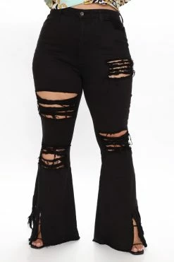 Fashion Nova Flare Jeans Let Your Flare Down Distressed Jeans - Black