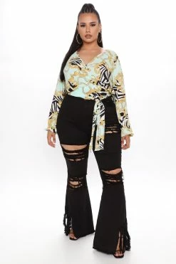 Fashion Nova Flare Jeans Let Your Flare Down Distressed Jeans - Black