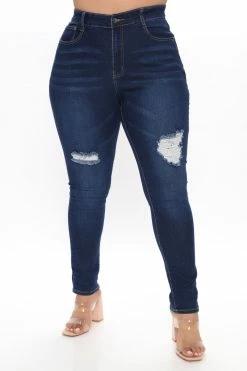 Fashion Nova Skinny Jeans So Complicated Distressed Mid Rise Jeans - Medium Blue Wash