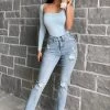 Fashion Nova Pucker Up Distressed Mom Jeans - Light Blue Wash