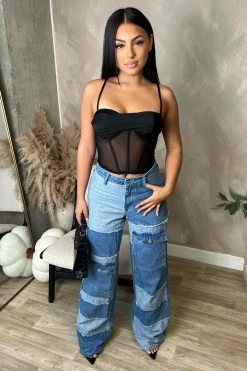 Fashion Nova As If Wide Leg Cargo Jeans - Blue/combo