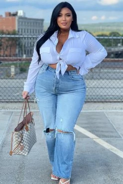 Fashion Nova As You Please Ripped Straight Leg Jeans - Light Blue Wash