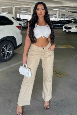 Fashion Nova Baggy Jeans Autobiography Cargo Wide Leg Jeans - Khaki