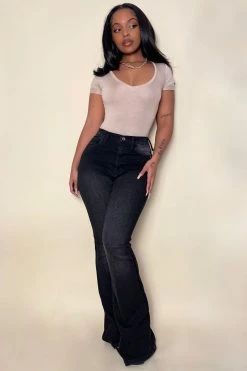 Fashion Nova Beautiful And Curvy Stretch Flare Jeans - Black