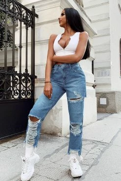 Fashion Nova Bennie Boyfriend Jeans - Medium Blue Wash