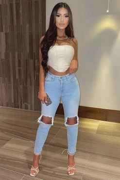 Fashion Nova Blue Dream High Rise Jeans - Light Blue Wash
