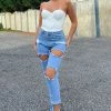 Fashion Nova Cara Distressed Boyfriend Jeans - Light Blue Wash Mom Jeans